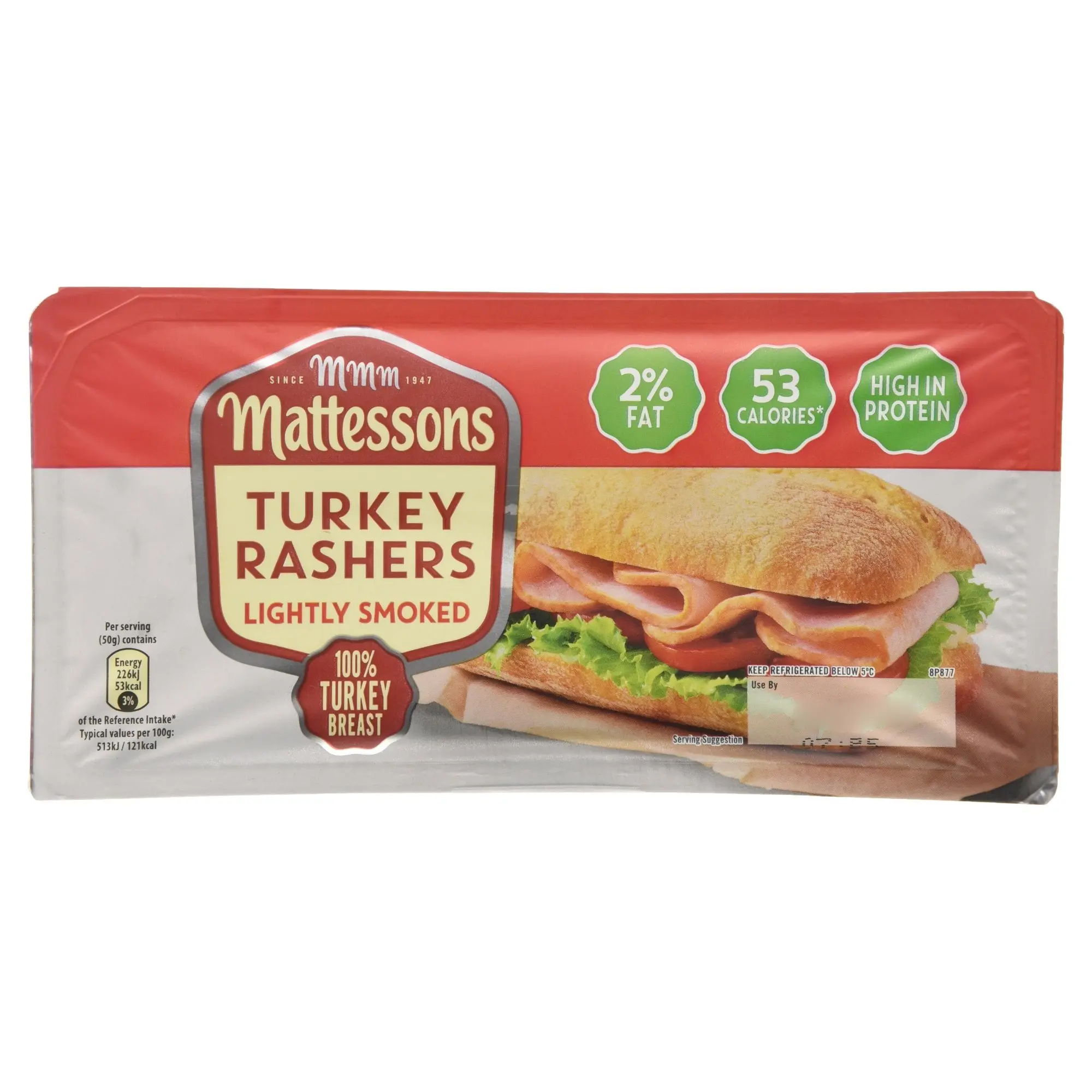 mattessons lightly smoked turkey rashers - How many calories are in Mattessons turkey rashers